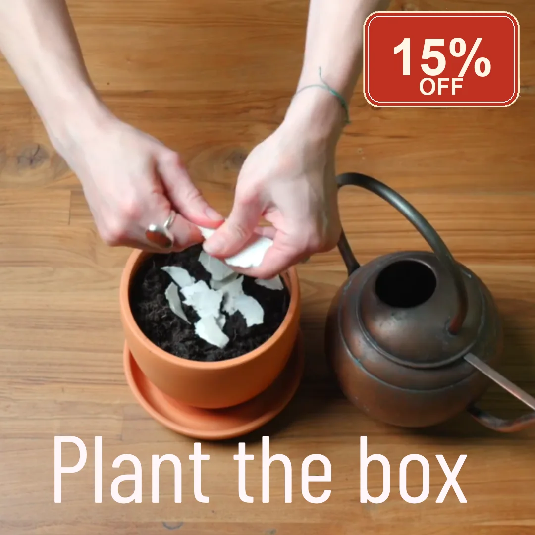 In-use planting shot enriched with a 15% off promo